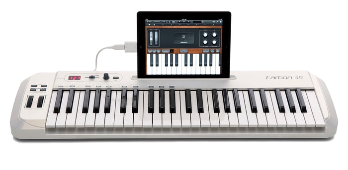 Carbon 49 head on view with iPad running Garage Band